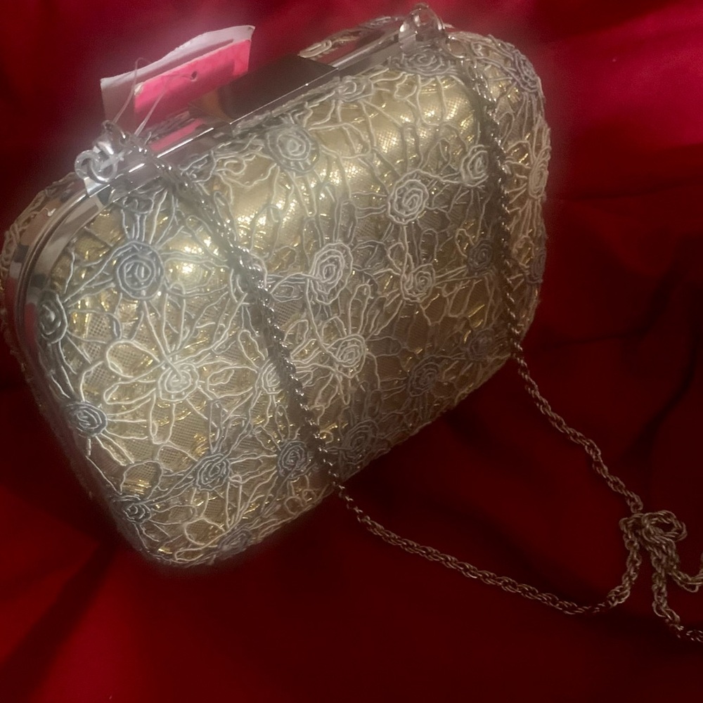 Expressions NYC Gold and Silver Ornate Clutch with Chain Strap